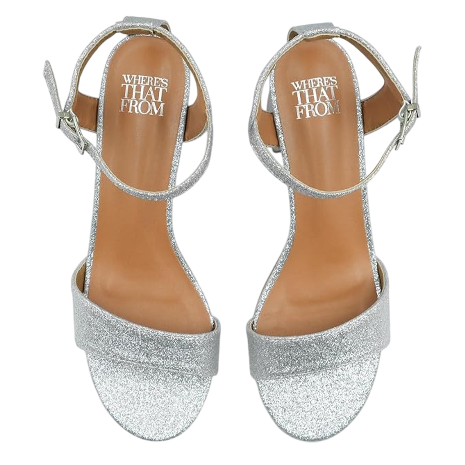 Silver Shiny - Side - Where's That From Womens-Ladies Glitter Low Block Heel Sandals