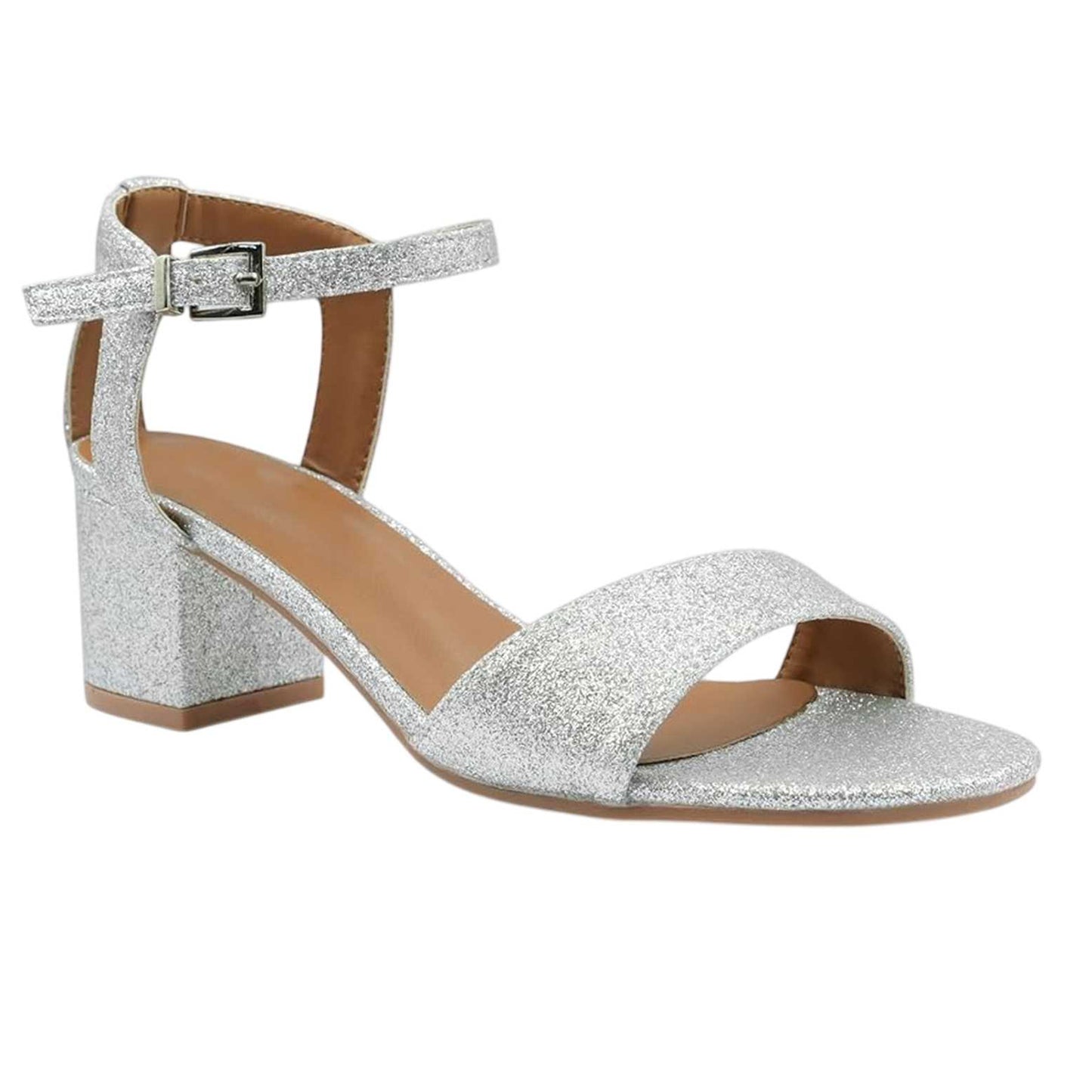 Silver Shiny - Front - Where's That From Womens-Ladies Glitter Low Block Heel Sandals