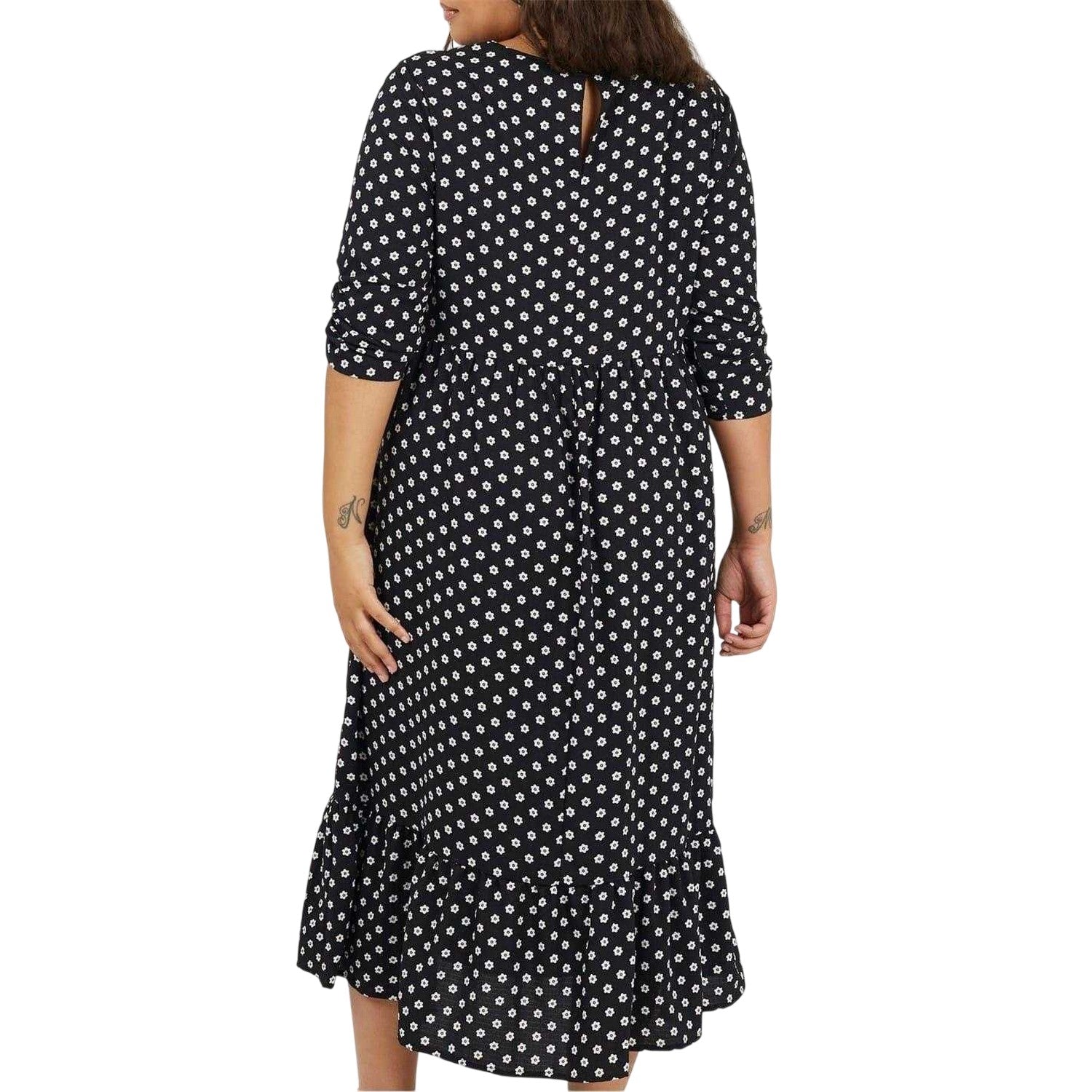 Black-White - Back - Brave Soul Womens-Ladies Polka Dot 3-4 Sleeve Midi Dress