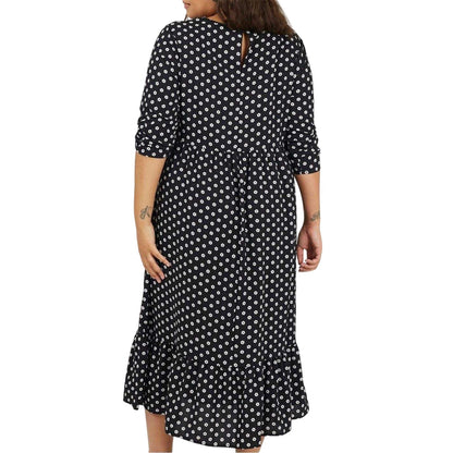 Black-White - Back - Brave Soul Womens-Ladies Polka Dot 3-4 Sleeve Midi Dress
