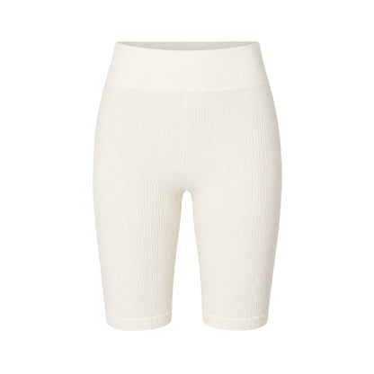 Cream - Front - Missy Empire Womens-Ladies Ribbed Seamless Cycling Shorts