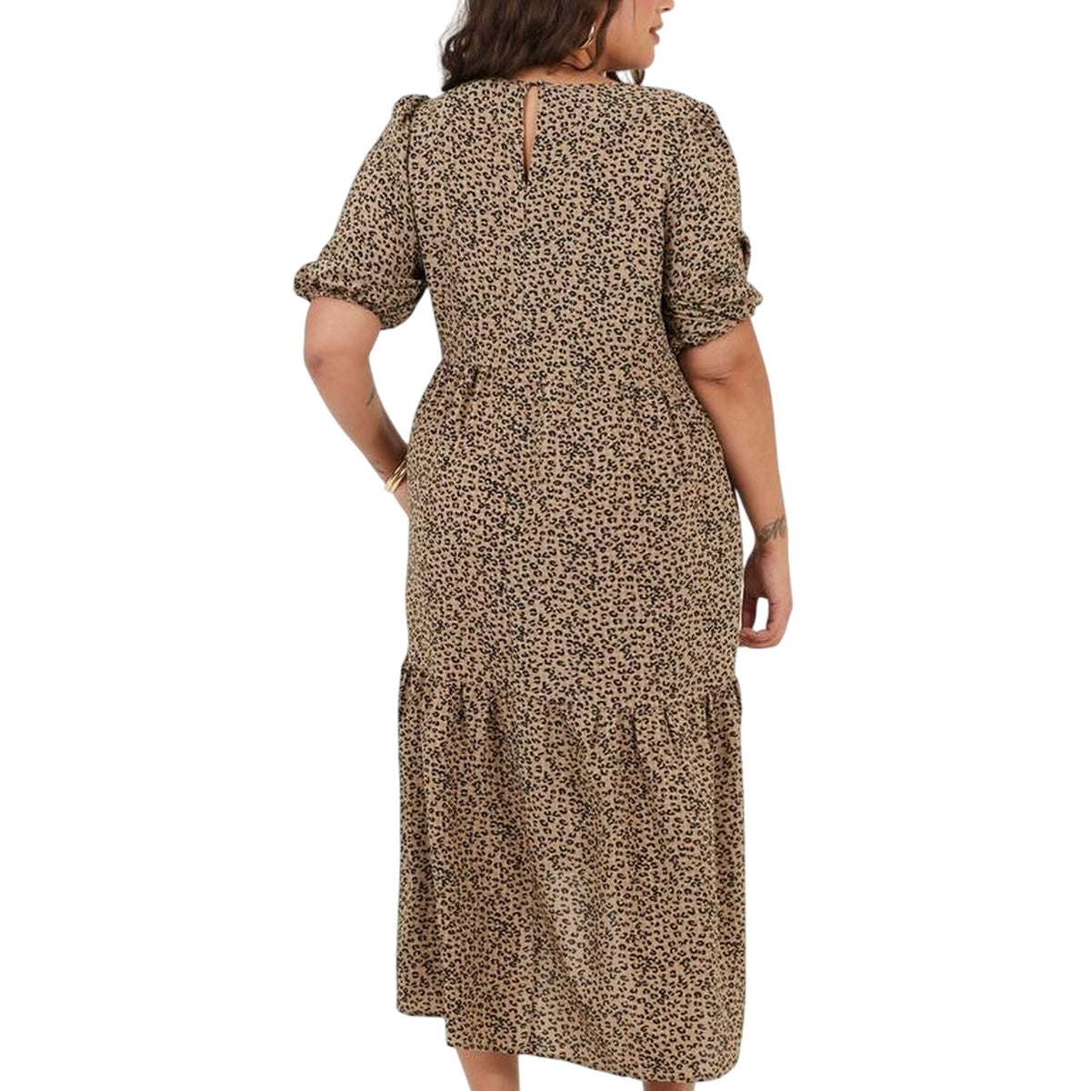 Brown-Black - Back - Brave Soul Womens-Ladies Tiered Crew Neck Short-Sleeved Midi Dress