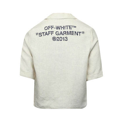 Light Beige - Back - Off White Womens-Ladies Logo Linen Shirt