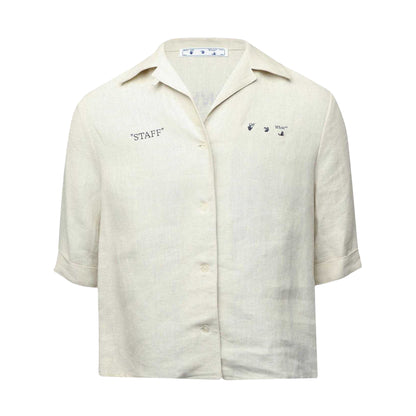 Light Beige - Front - Off White Womens-Ladies Logo Linen Shirt