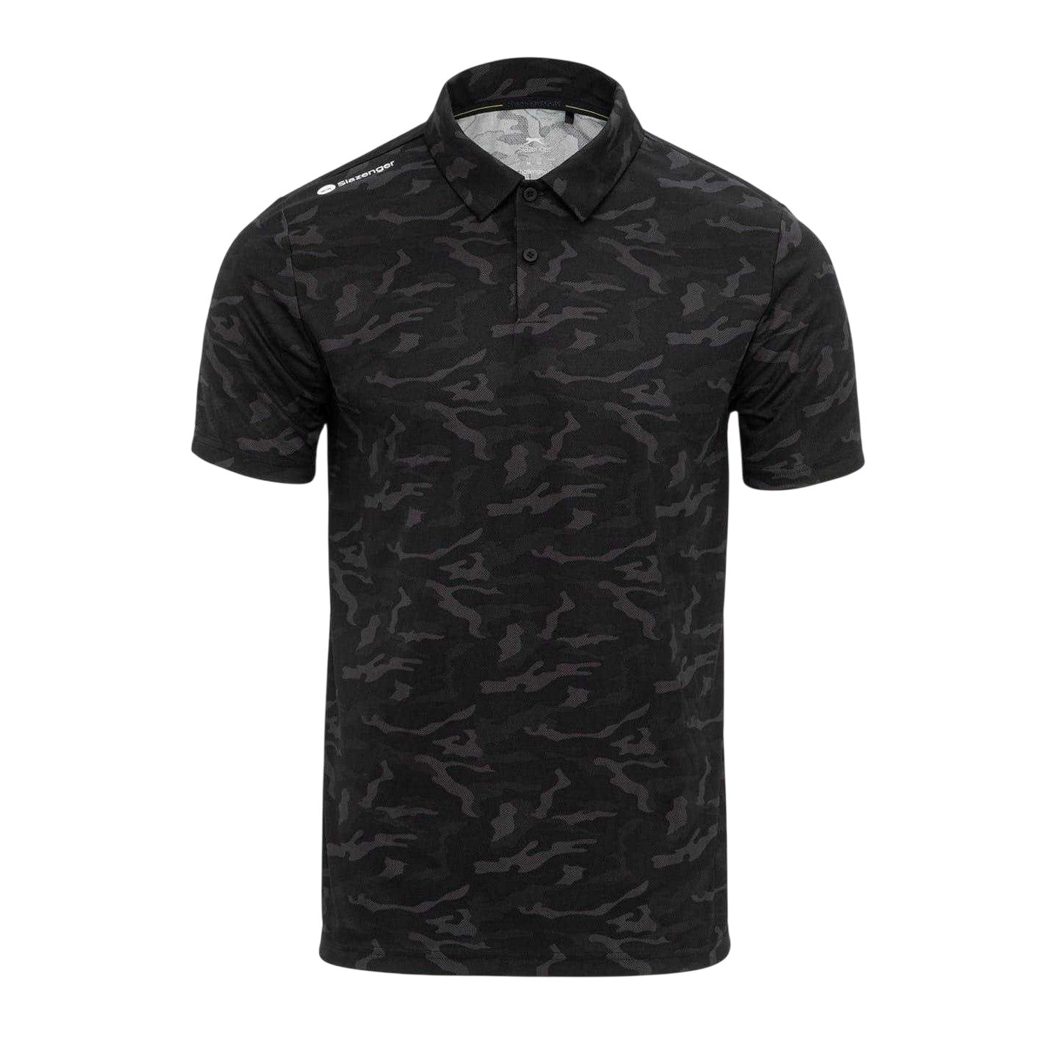 Black-Grey - Front - Slazenger Mens All-Over Print Lightweight Polo Shirt