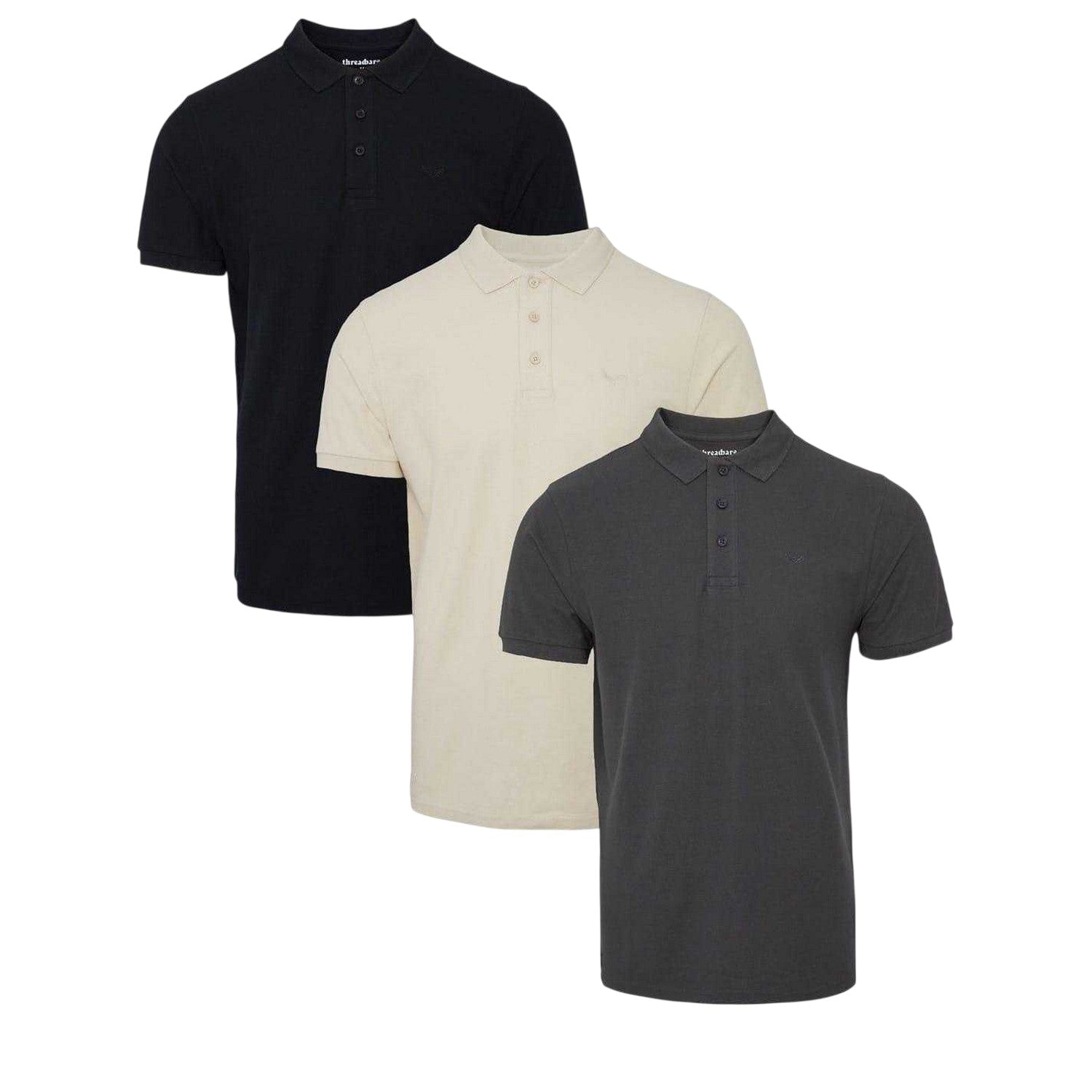 Multicoloured - Front - Threadbare Mens Regular Short-Sleeved Polo Shirt (Pack of 3)