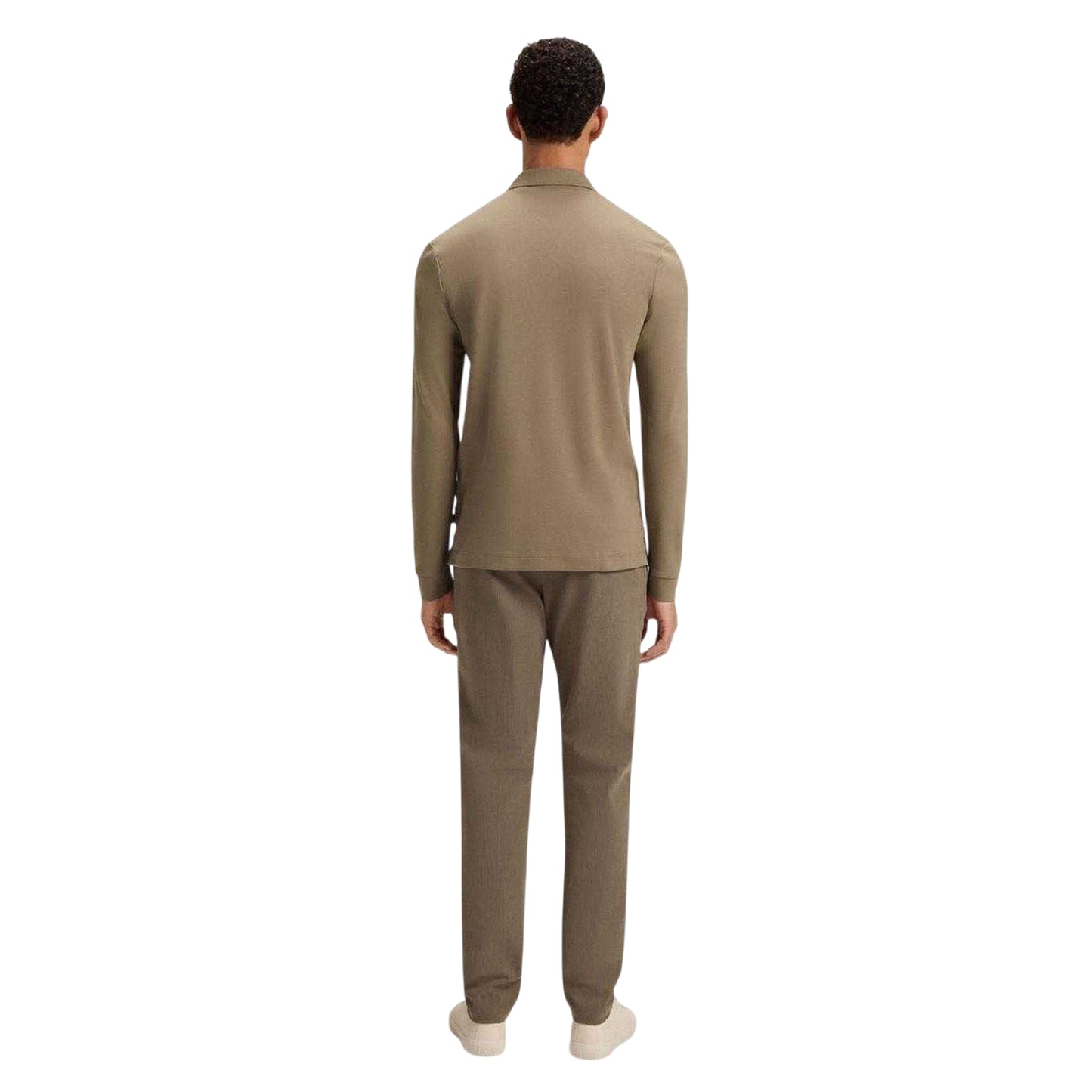 Brown - Back - Boss Mens Pado 30 Cotton Long-Sleeved Polo Shirt