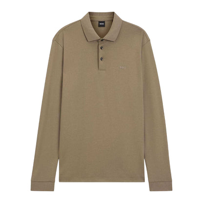 Brown - Front - Boss Mens Pado 30 Cotton Long-Sleeved Polo Shirt