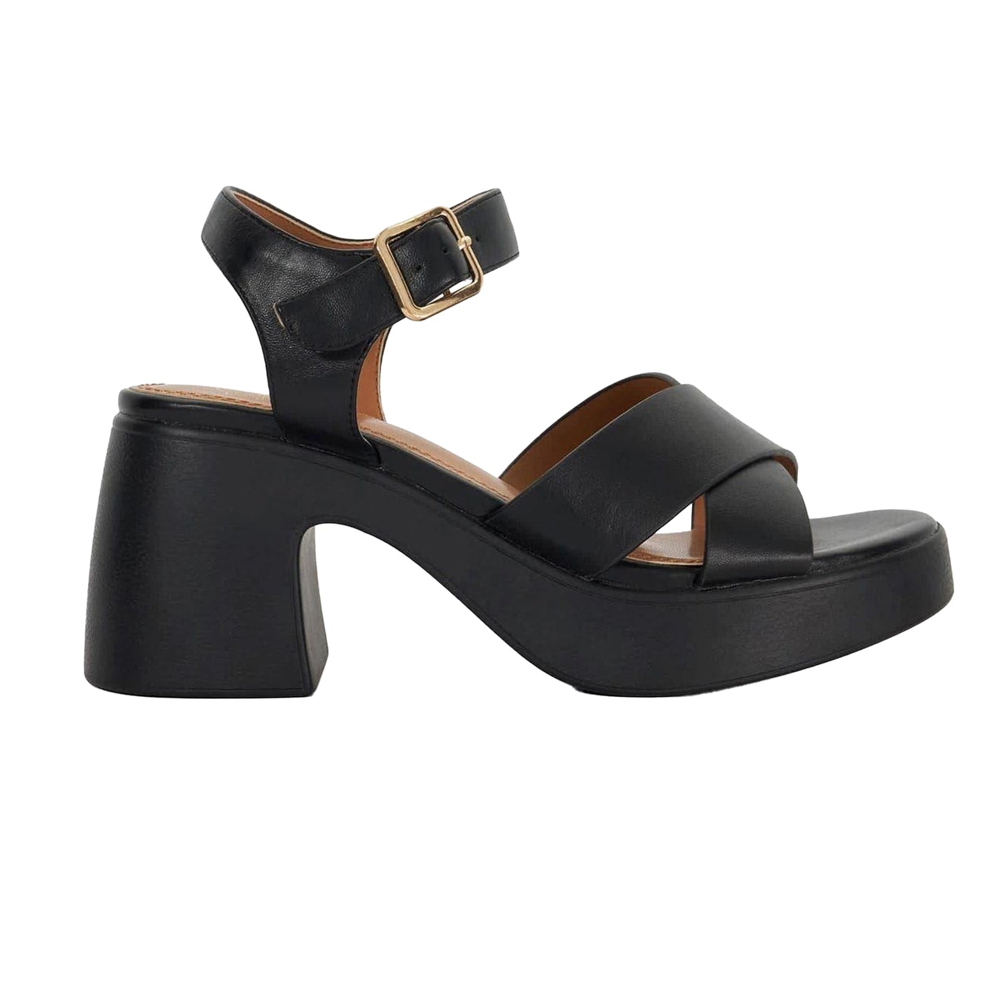 Black - Front - Dune London Womens-Ladies Jolanda Leather Platform Block Sandals