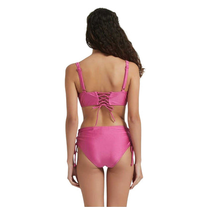 Raspberry - Back - Be You Womens-Ladies Shimmer Lattice Back Two-Piece Swimsuit Set