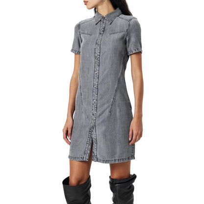 Black-Grey Denim - Side - Diesel Womens-Ladies Aito Denim Midi Shirt Dress