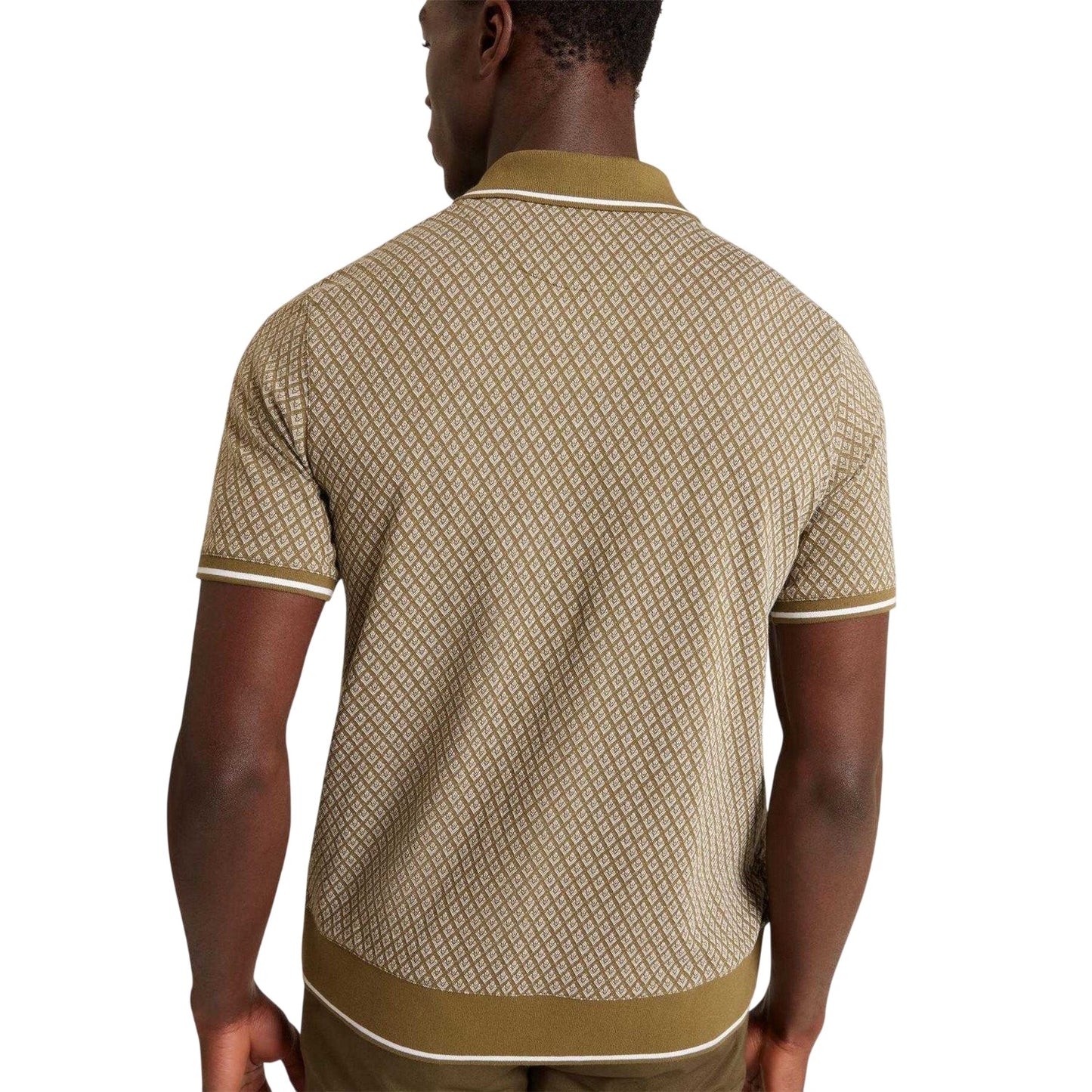 Olive - Back - Ted Baker Mens Geometric Regular Polo Shirt