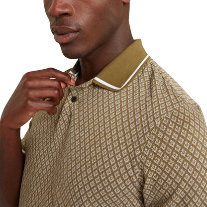 Olive - Side - Ted Baker Mens Geometric Regular Polo Shirt
