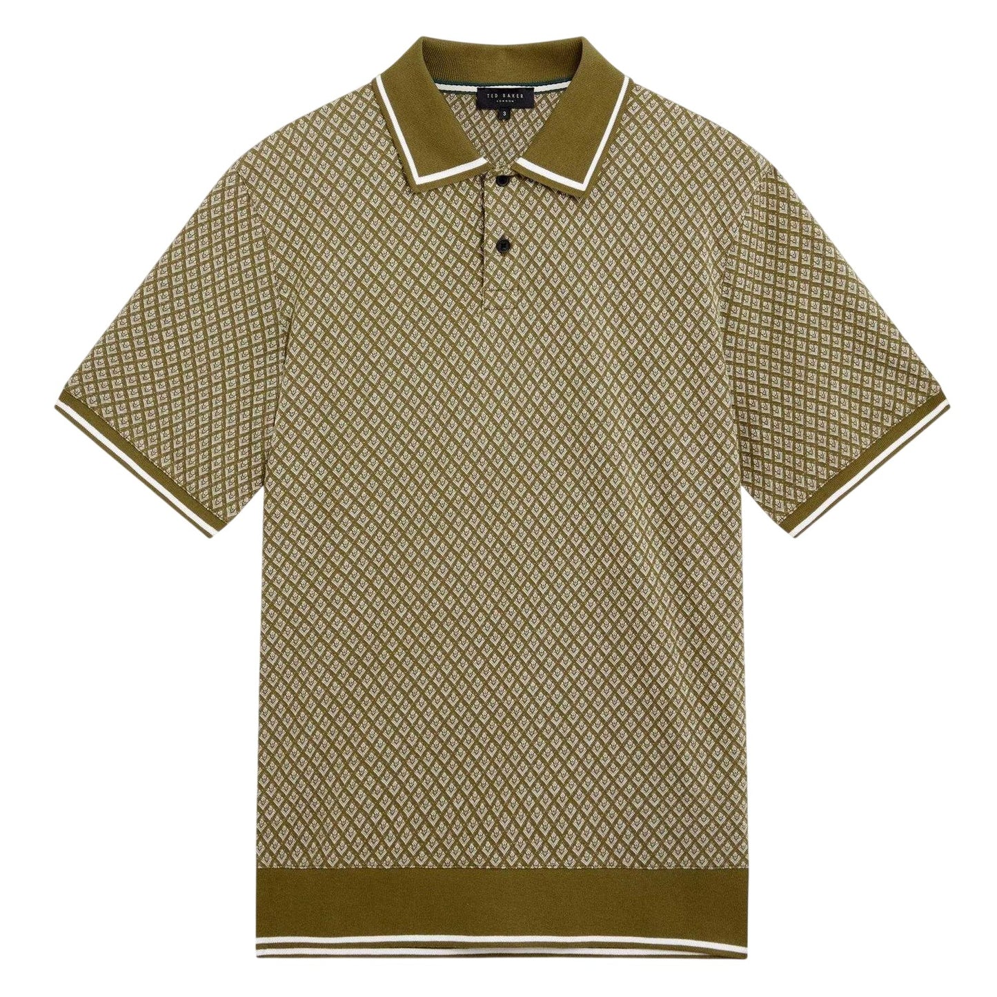 Olive - Front - Ted Baker Mens Geometric Regular Polo Shirt