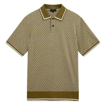 Olive - Front - Ted Baker Mens Geometric Regular Polo Shirt