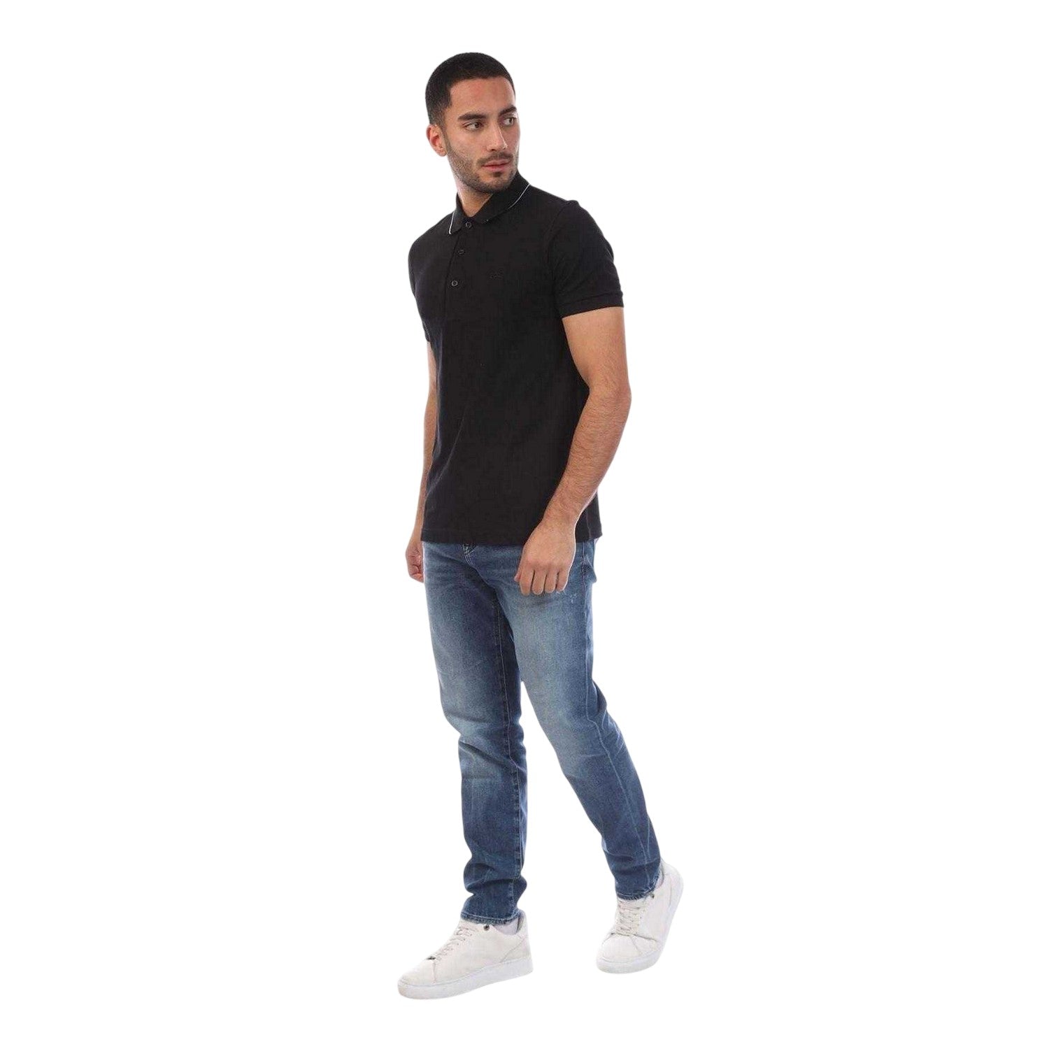 Black - Side - Boss Mens Tonal Logo Slim Short-Sleeved Polo Shirt