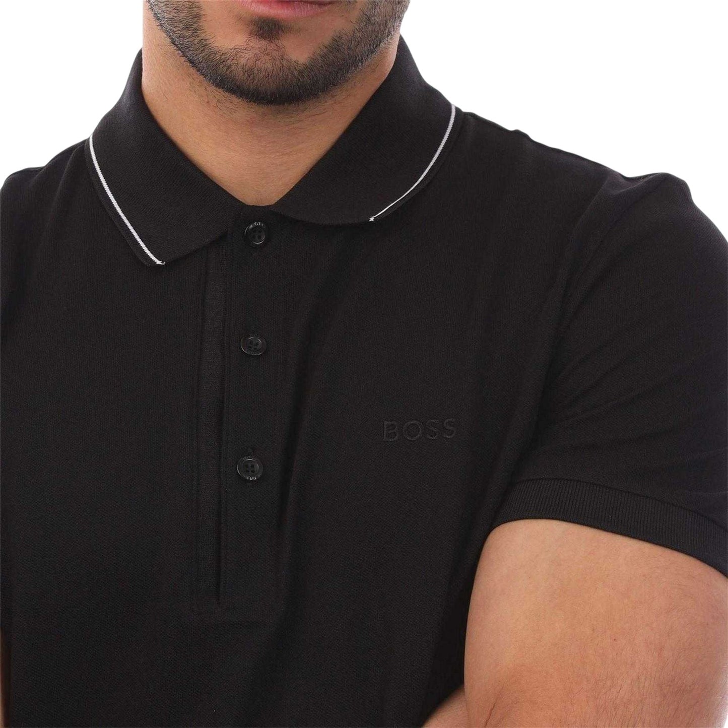 Black - Lifestyle - Boss Mens Tonal Logo Slim Short-Sleeved Polo Shirt
