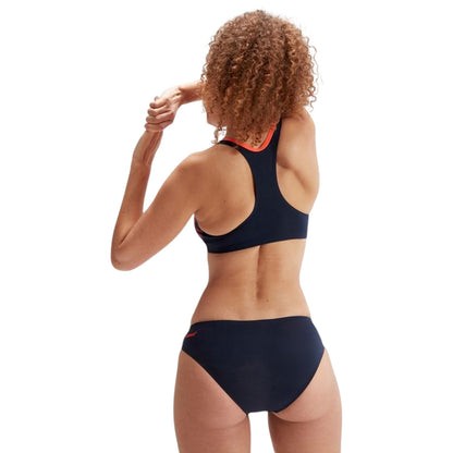 Navy-Pink - Back - Speedo Womens-Ladies Placement Stripe Two-Piece Swimsuit