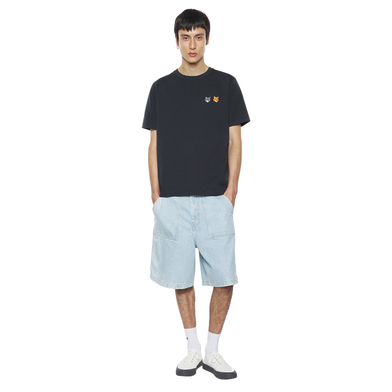Anthracite - Side - Maison Kitsuné Mens Double Fox T-Shirt