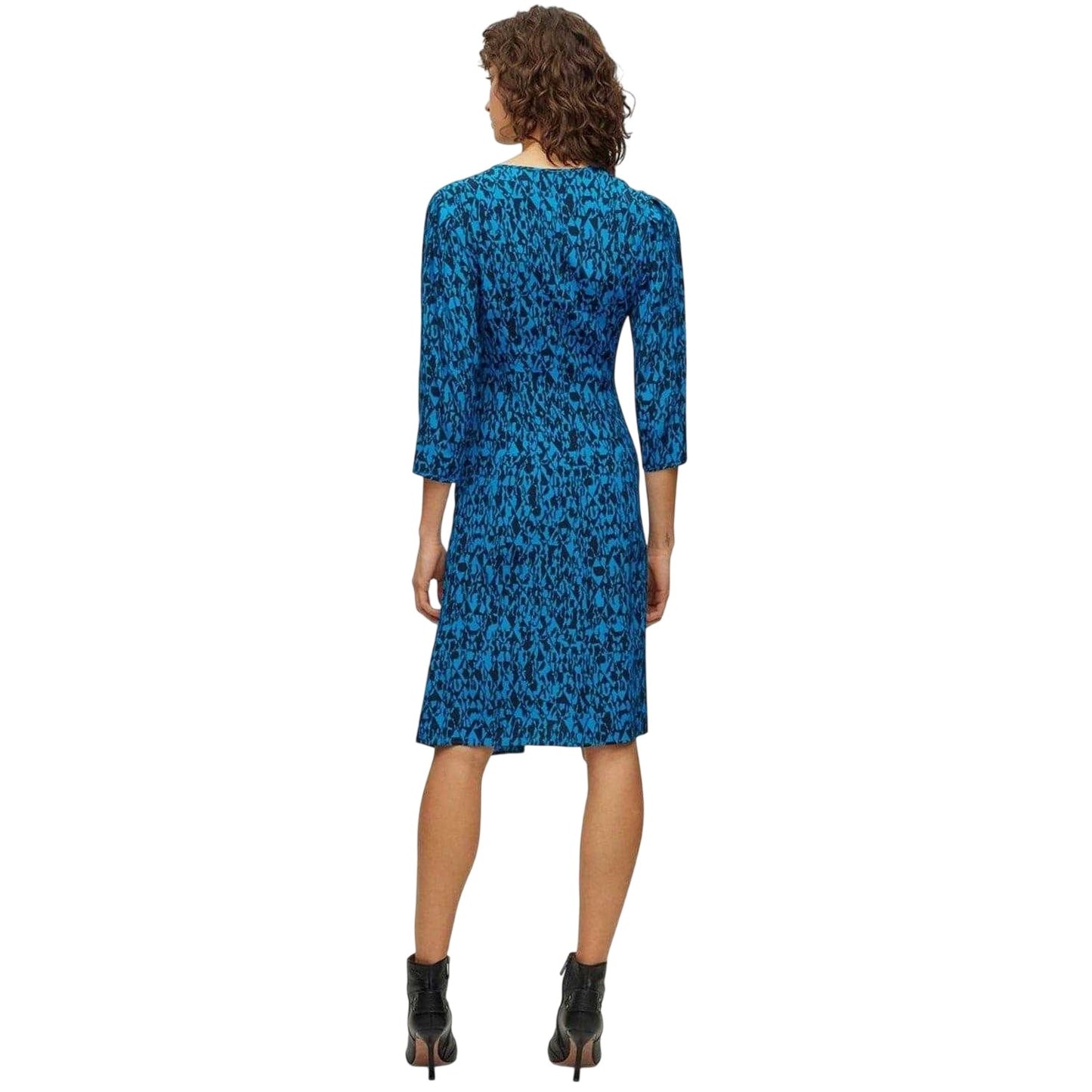 Black-Blue - Back - Boss Womens-Ladies Danottea Abstract V Neck 3-4 Sleeve Wrap Dress