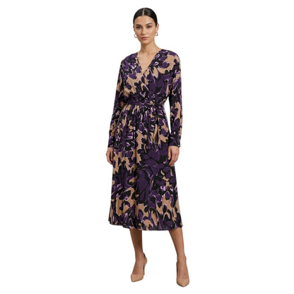 Multicoloured - Back - Boss Womens-Ladies Demaia V Neck Long-Sleeved Midi Dress