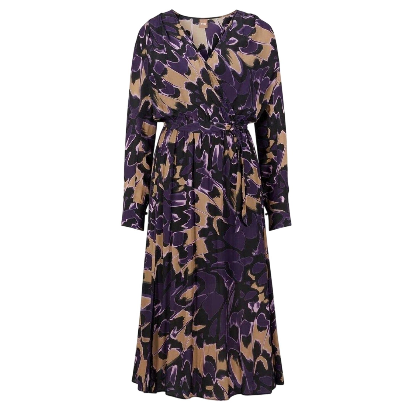 Multicoloured - Front - Boss Womens-Ladies Demaia V Neck Long-Sleeved Midi Dress