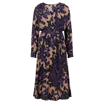 Multicoloured - Front - Boss Womens-Ladies Demaia V Neck Long-Sleeved Midi Dress