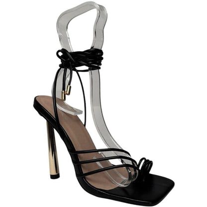 Black - Side - Chic Womens-Ladies Leather Formal Stiletto Heel Sandals