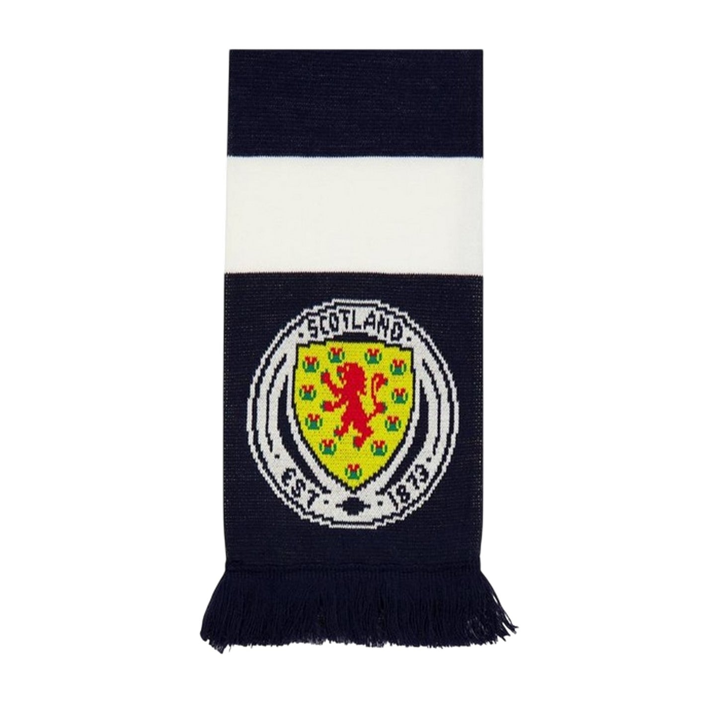 Dark Blue-White-Yellow - Back - Scotland Crest Acrylic Stripes Scarf