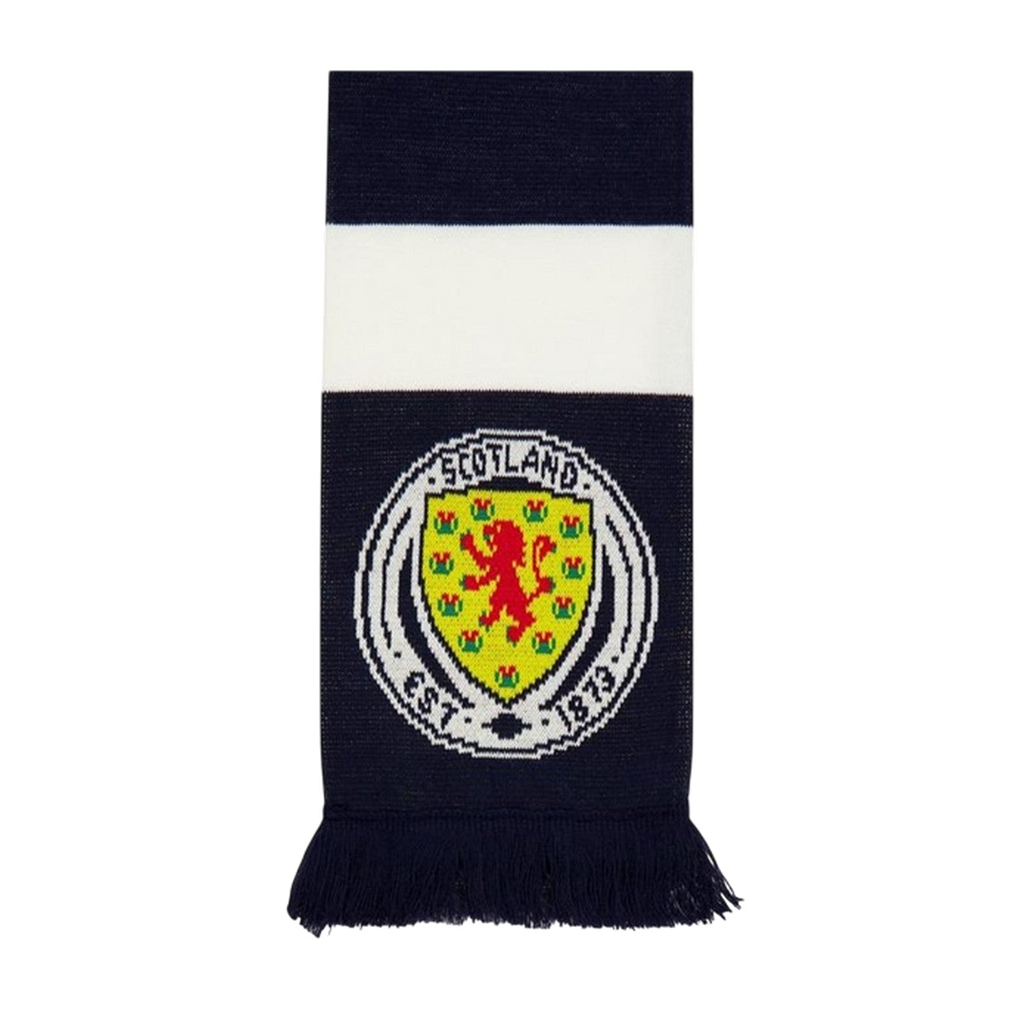 Dark Blue-White-Yellow - Back - Scotland Crest Acrylic Stripes Scarf