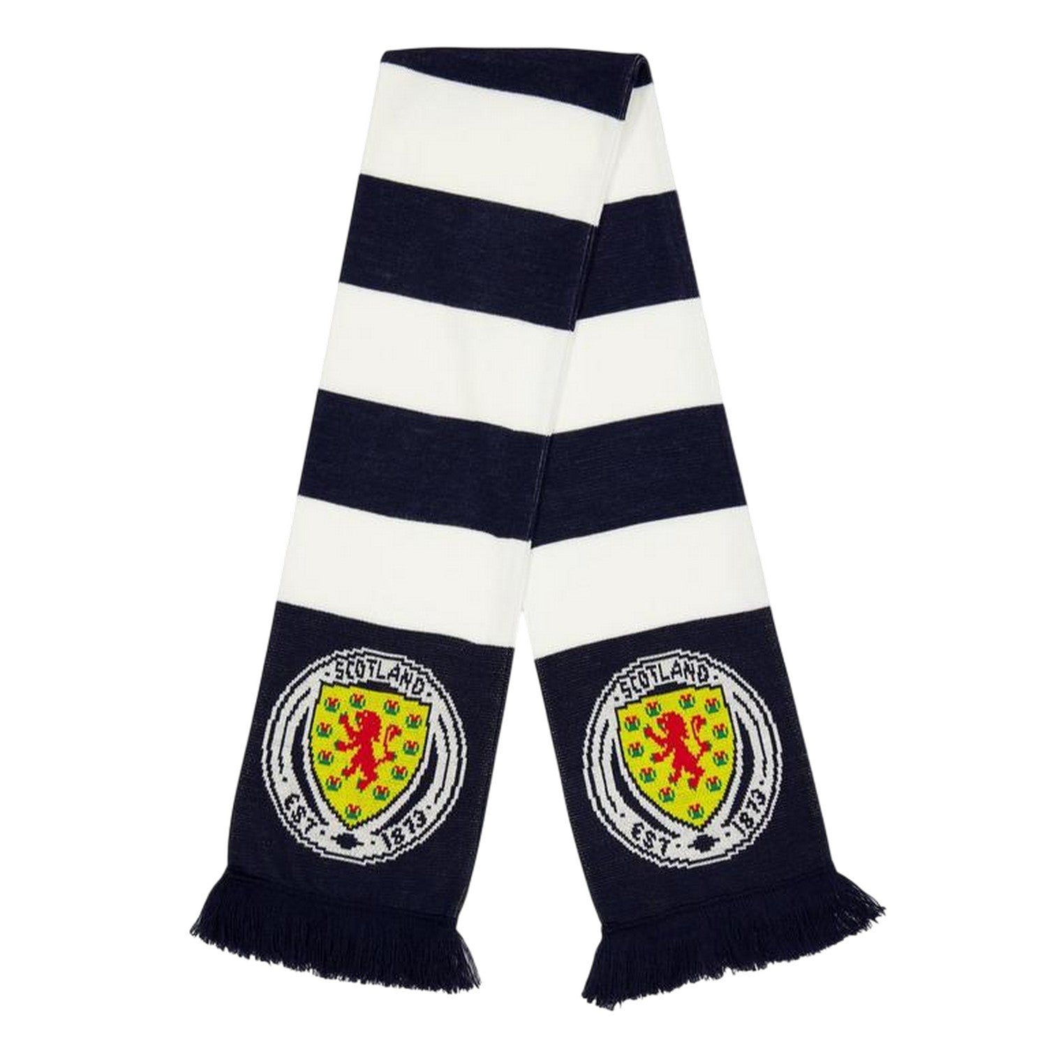 Dark Blue-White-Yellow - Front - Scotland Crest Acrylic Stripes Scarf