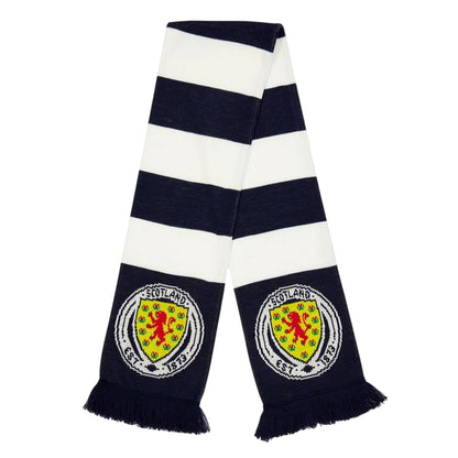Dark Blue-White-Yellow - Front - Scotland Crest Acrylic Stripes Scarf