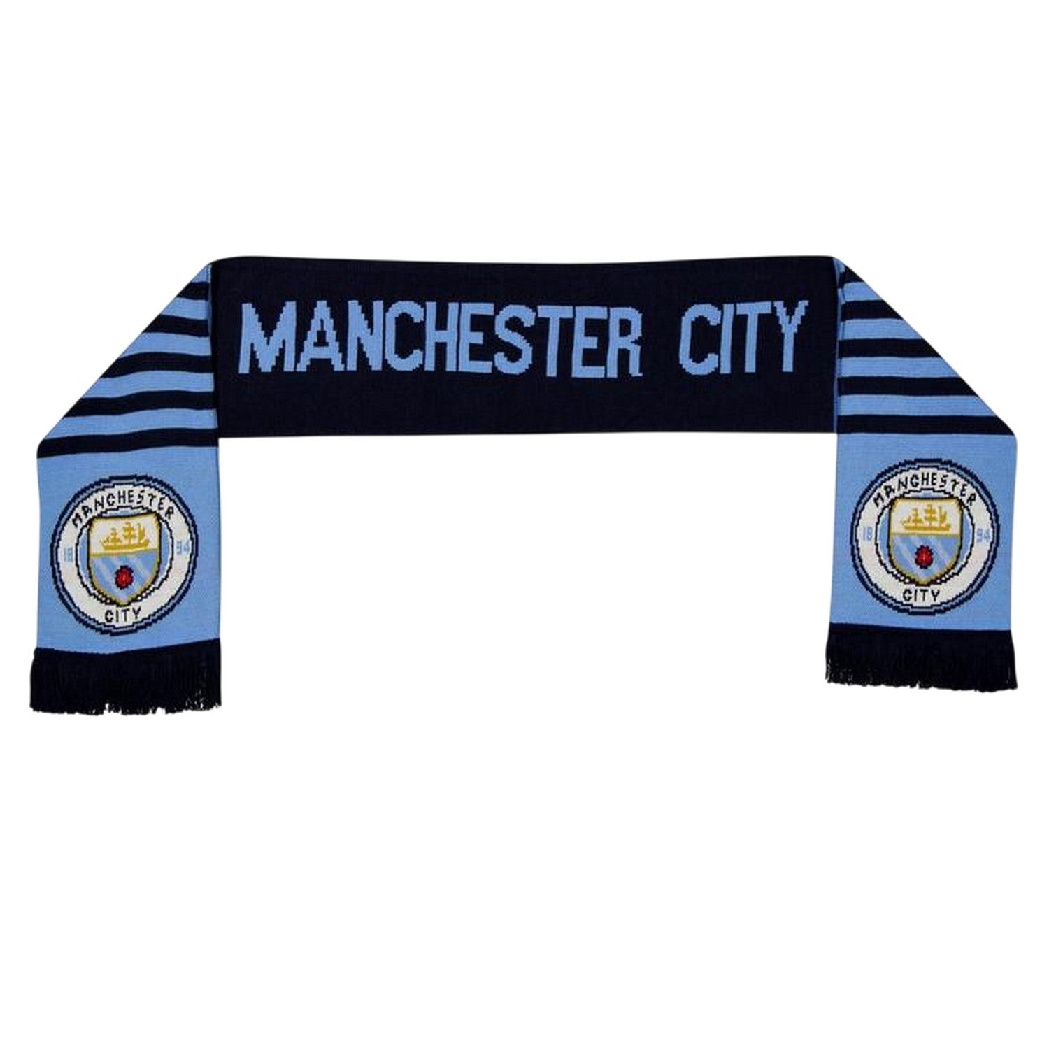 Sky Blue - Side - Manchester City FC Striped Acrylic Scarf
