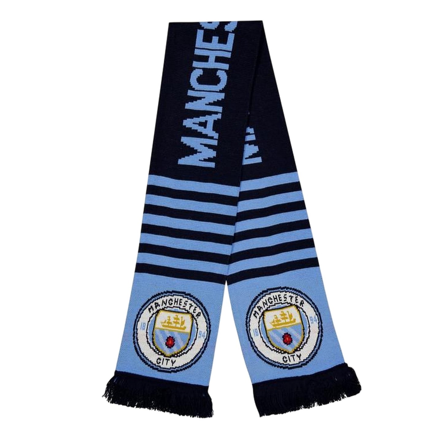 Sky Blue - Front - Manchester City FC Striped Acrylic Scarf