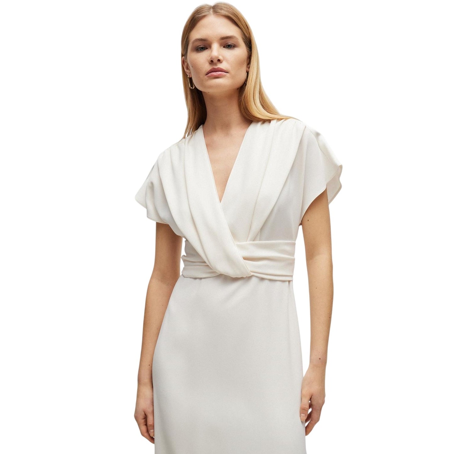 White - Lifestyle - Boss Womens-Ladies Debasa2 Satin Wrap Dress