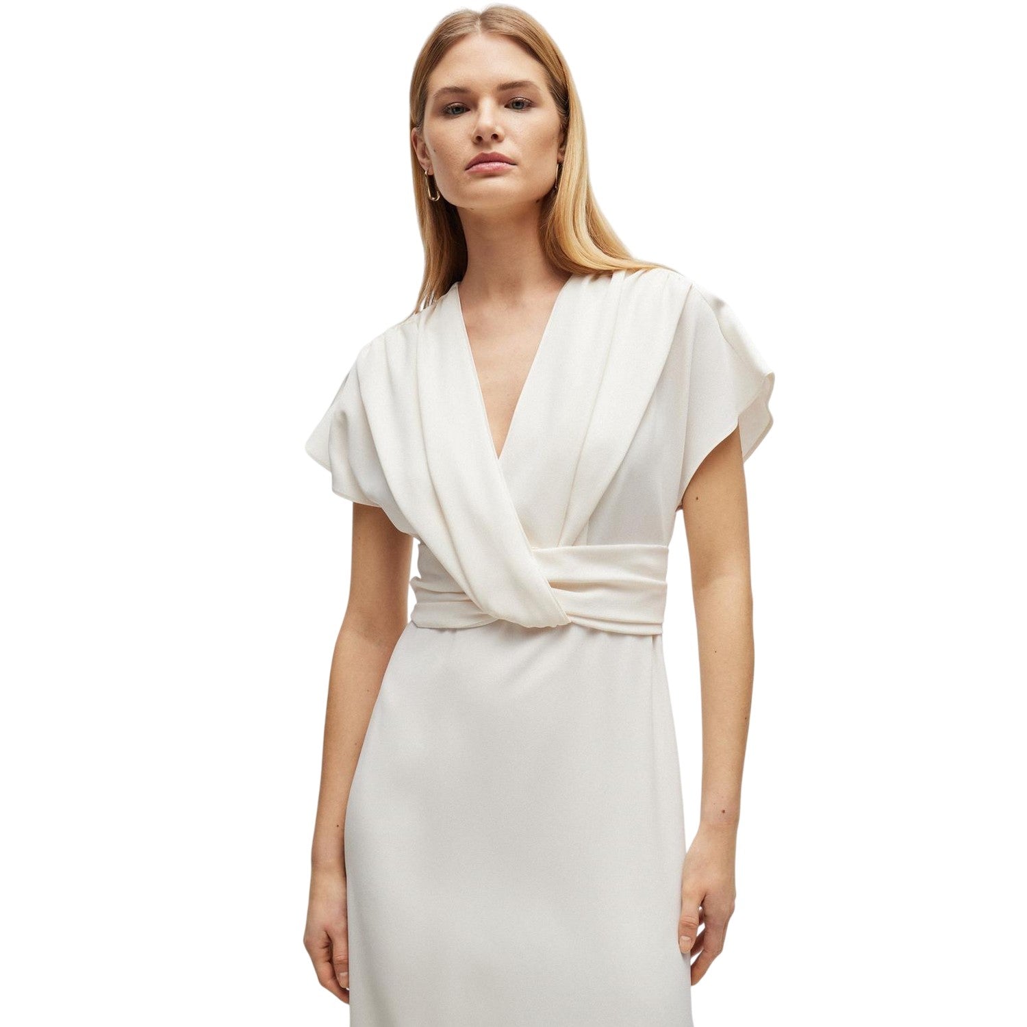 White - Lifestyle - Boss Womens-Ladies Debasa2 Satin Wrap Dress