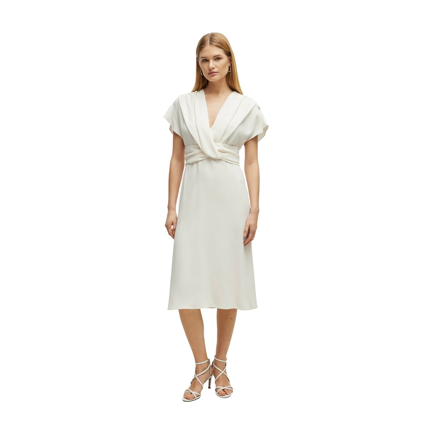 White - Pack Shot - Boss Womens-Ladies Debasa2 Satin Wrap Dress