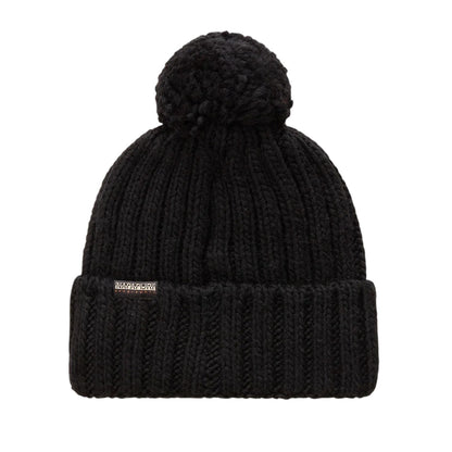 Black - Back - Napapijri Childrens-Kids Napa Semiury Wool Blend Bobble Hat