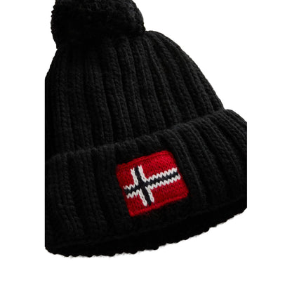 Black - Side - Napapijri Childrens-Kids Napa Semiury Wool Blend Bobble Hat