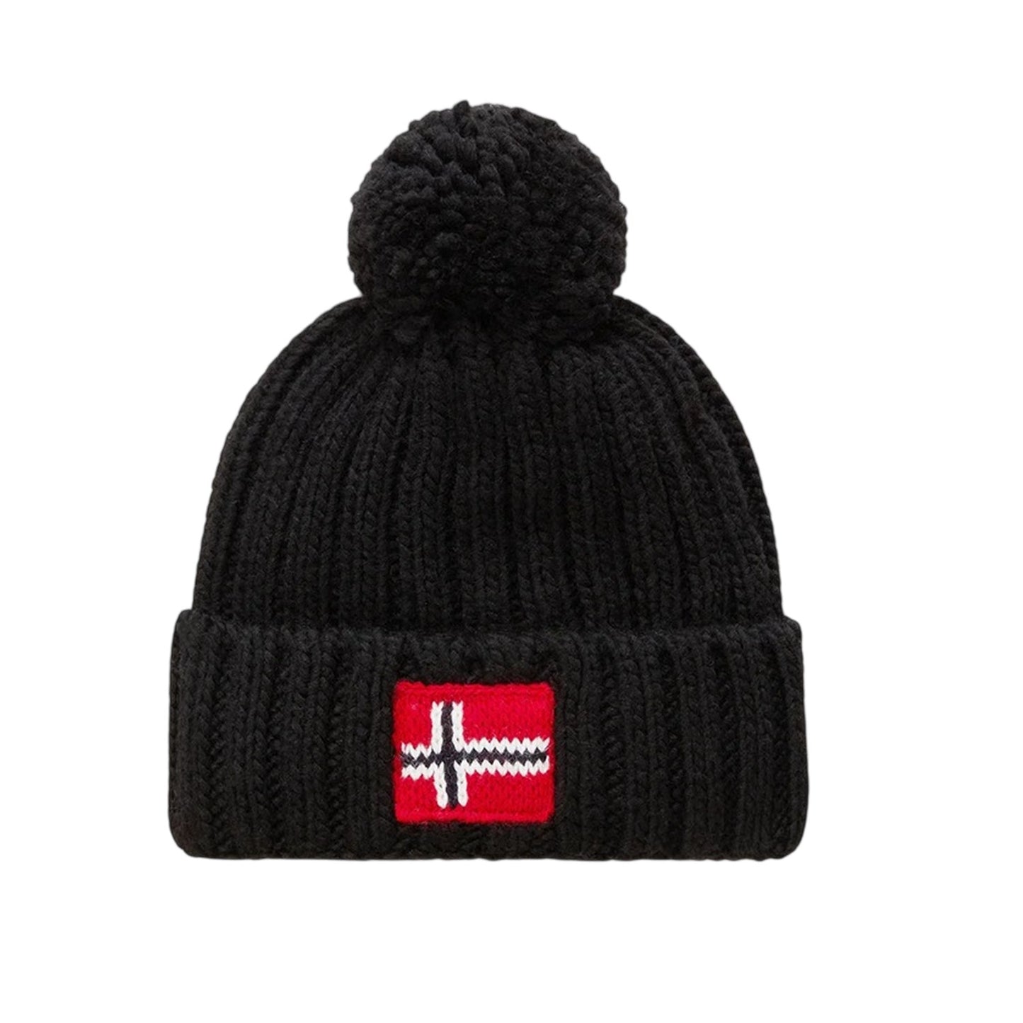 Black - Front - Napapijri Childrens-Kids Napa Semiury Wool Blend Bobble Hat