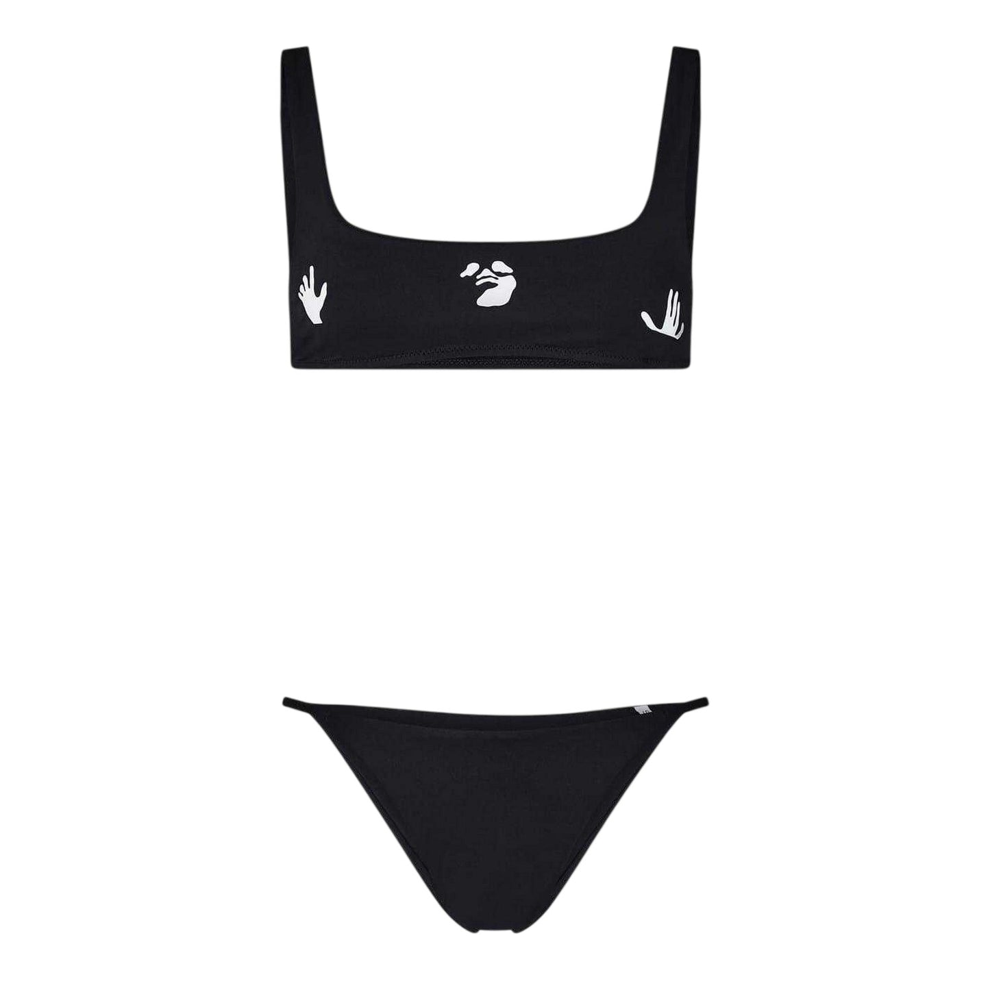 Black-White - Front - Off White Womens-Ladies Graphic Print Square Neck Bikini Set