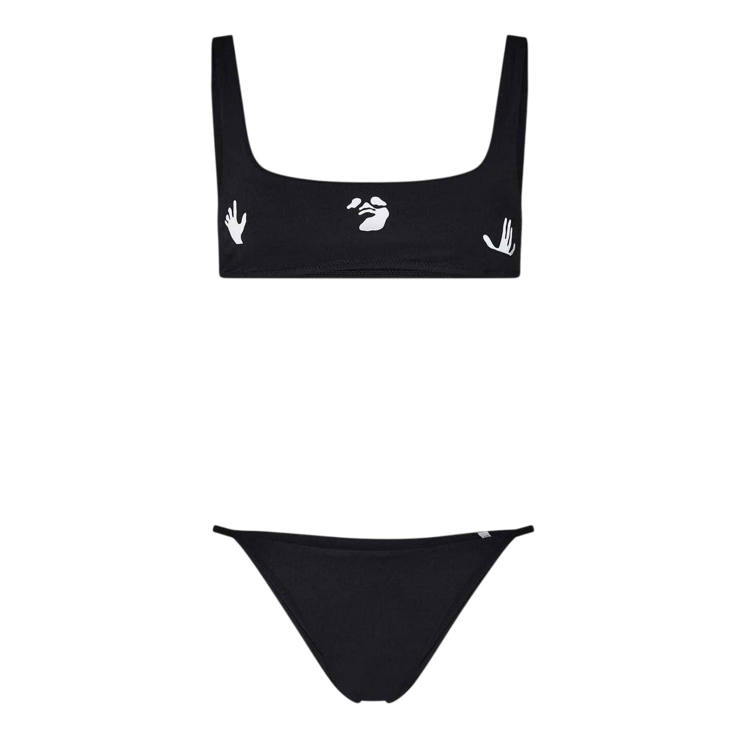 Black-White - Front - Off White Womens-Ladies Graphic Print Square Neck Bikini Set