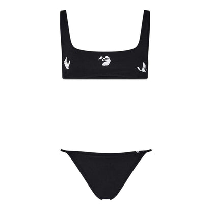 Black-White - Front - Off White Womens-Ladies Graphic Print Square Neck Bikini Set