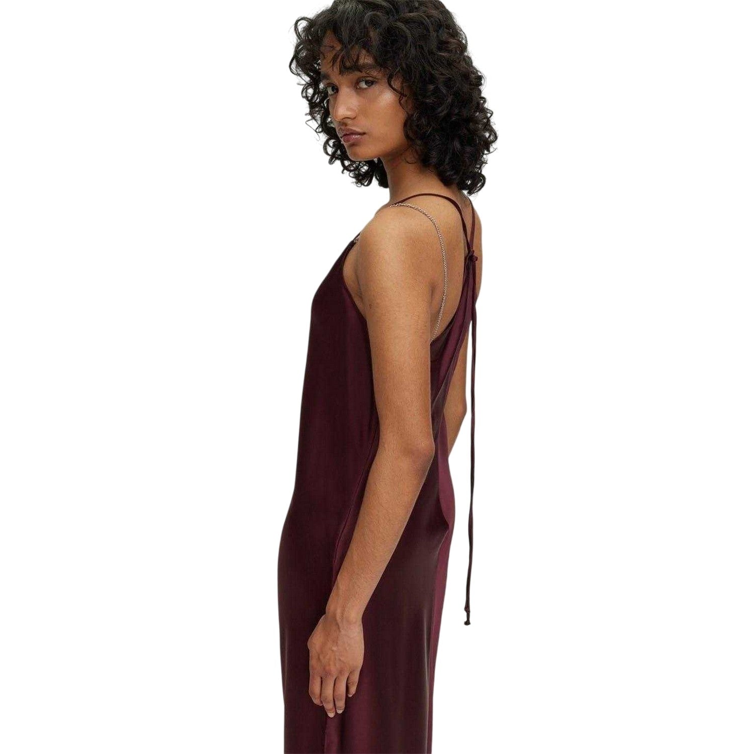 Red - Back - Boss Womens-Ladies Chain Detail Satin Slip Dress