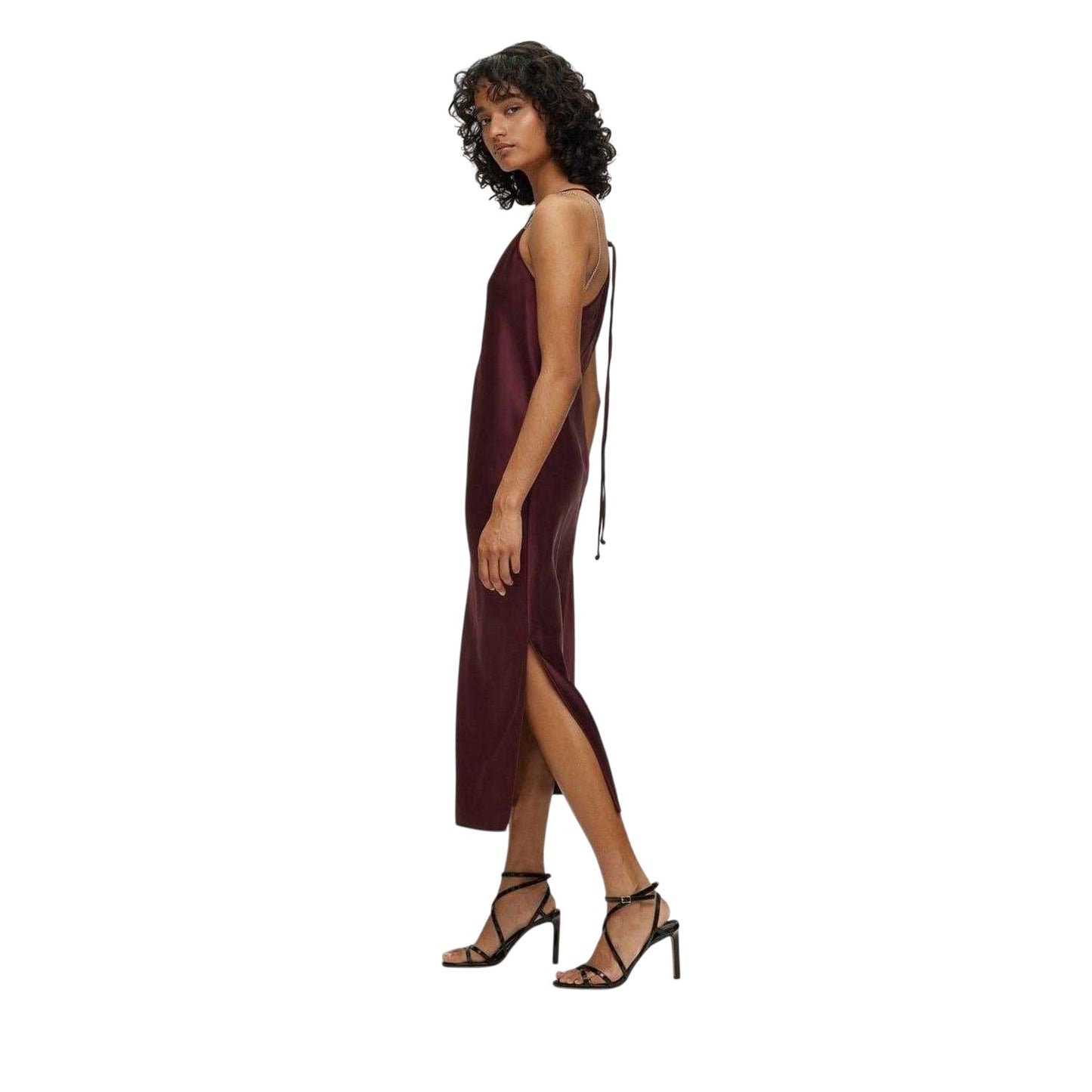 Red - Side - Boss Womens-Ladies Chain Detail Satin Slip Dress