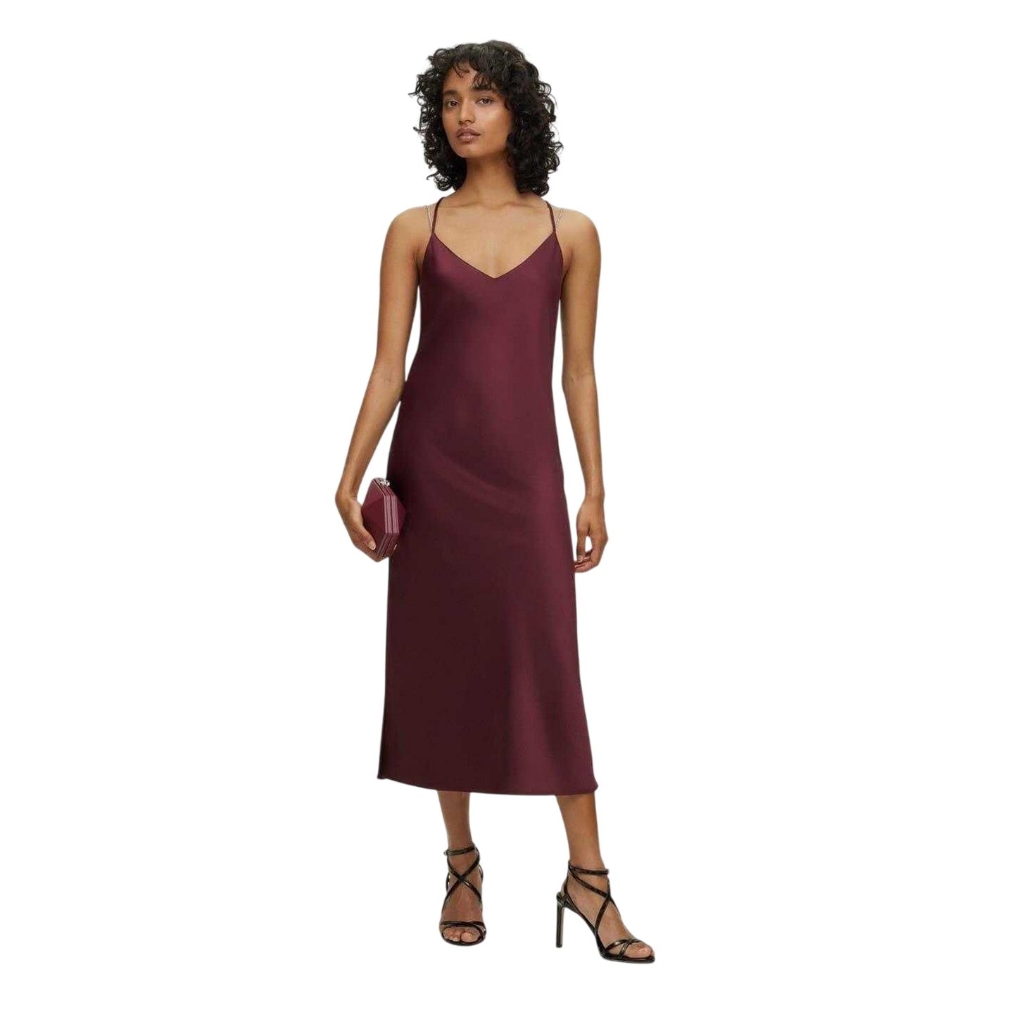 Red - Lifestyle - Boss Womens-Ladies Chain Detail Satin Slip Dress