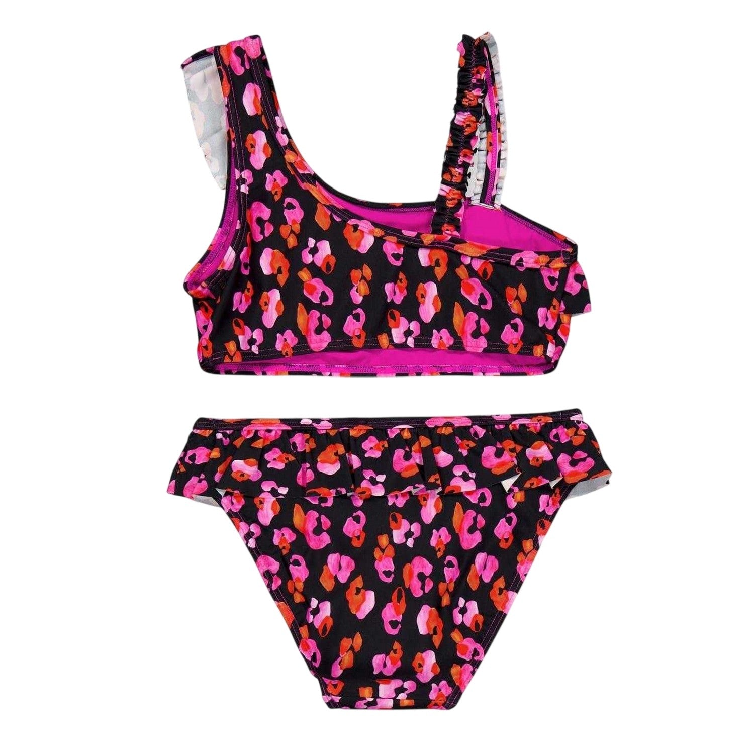 Pink - Back - Biba Girls Leopard Print Frill Bikini Set