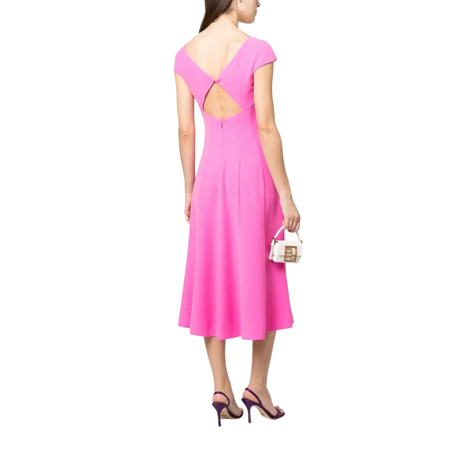 Pink - Back - Emporio Armani EA7 Womens-Ladies Cut-Out Back Midi Dress
