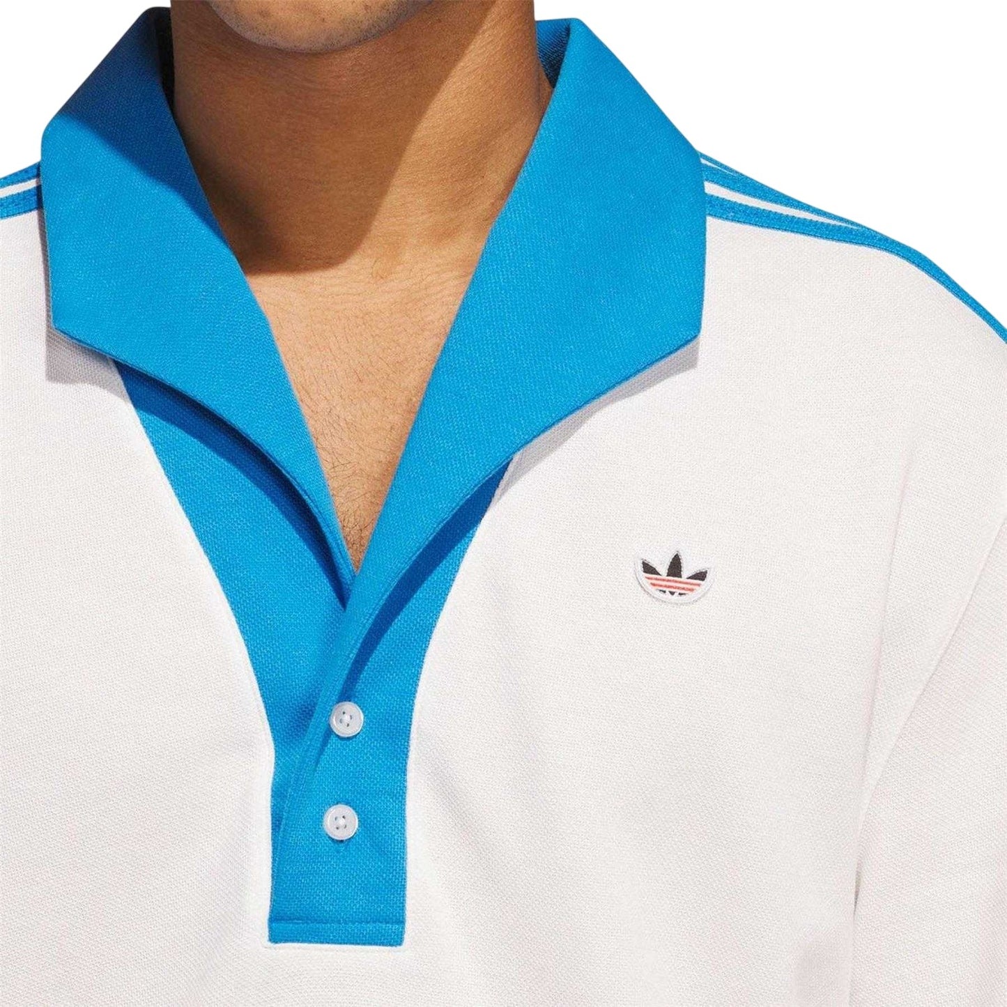 White-Blue - Side - Adidas Mens Edison Chen Pique Polo Shirt