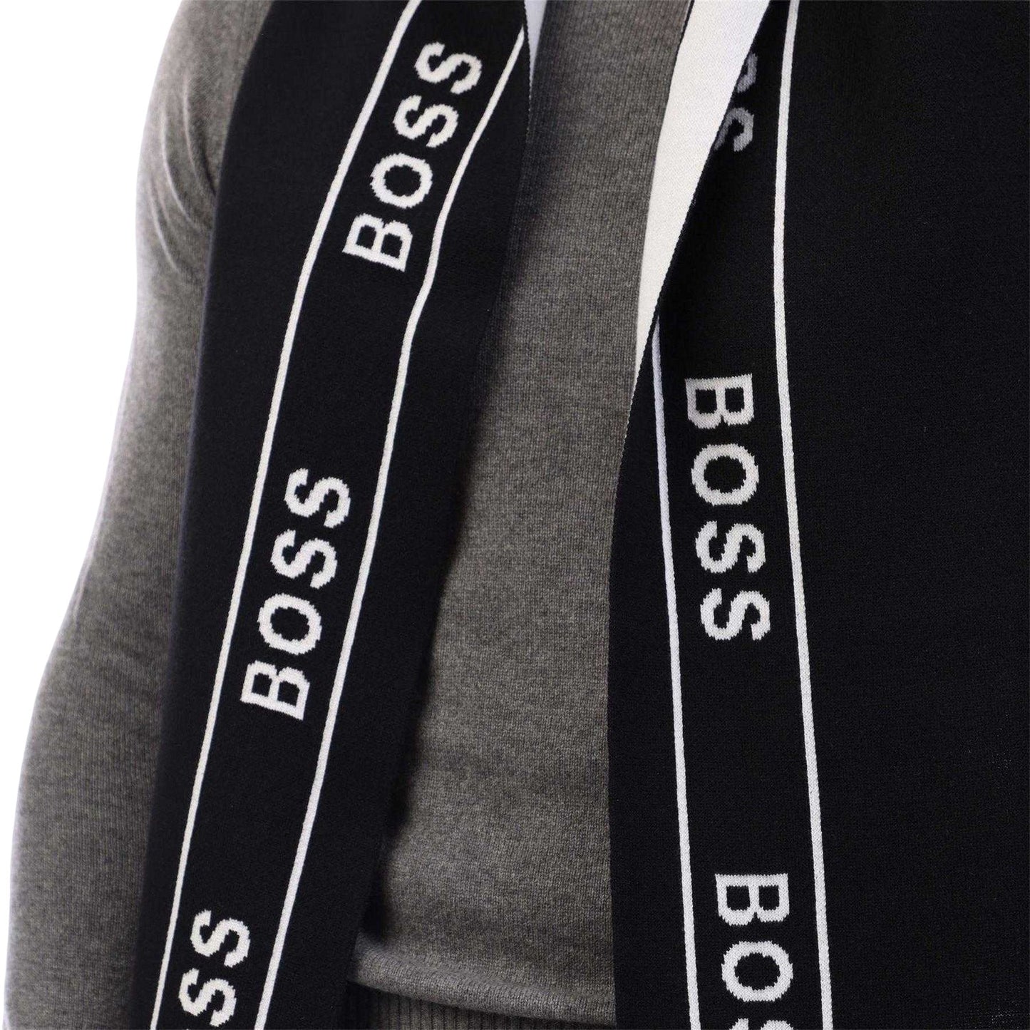 Black - Side - Boss Mens Repeat Logo Hat And Scarf Set